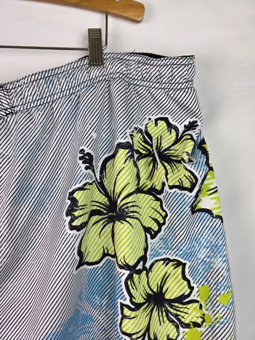 Burnside Mens Swim Trunks Size 3X Blue Striped Floral Lined Swimsuit Swim Shorts
